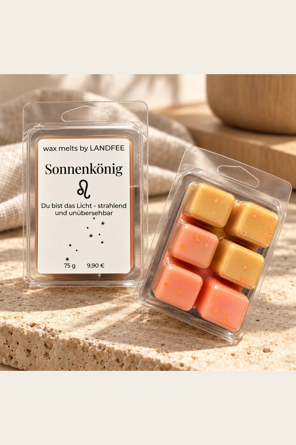 Sonnenkönig – Zodiac Wax Melts Löwe, 75 g Rapswachs im Scandi-Stil