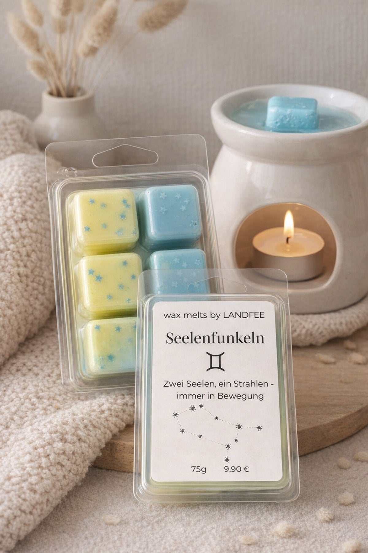 Seelenfunkeln – Zodiac Wax Melts Zwillinge, 75 g Rapswachs. Duftlampe nicht enthalten.